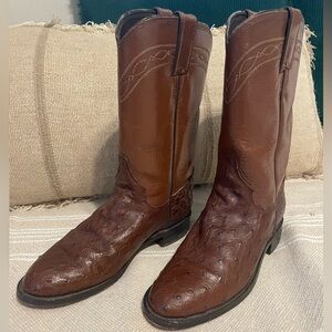Justin Ostrich Quill Western Roper Boots Women’s 6 Brown Exotic Leather